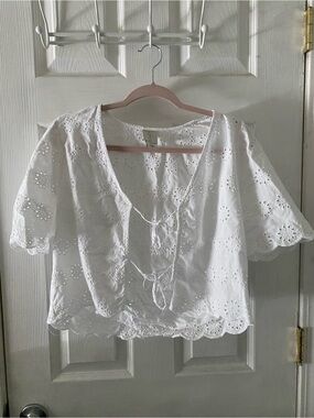 Joie White Eyelet Tie-Front Blouse